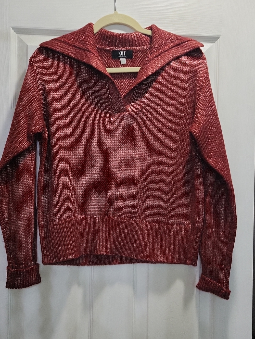 KUT Metallic Red V-Neck Hooded Sweater